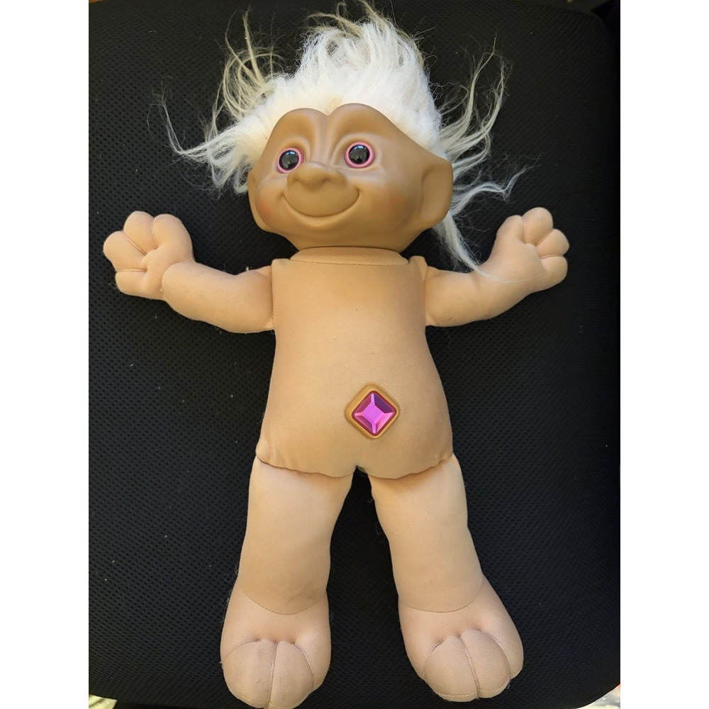 VTG Ace Novelty Treasure Troll Pink Hair Plush Doll Pink Jewel Belly‎ Button